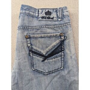 Old Skool Mens Baggy Wide Leg Jeans Light Wash Embroidered Pockets Size 36x29